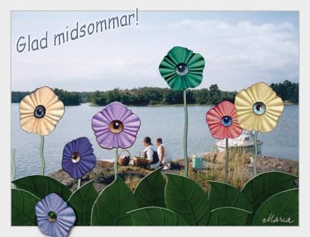 Morsan och jag i södra skärgården. (Blommorna och bladen har jag gjort i keramik)